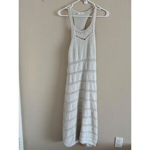 MNG Mango Cream Open Knit Crochet Racerback Midi Dress Womens Size 12 XXL‎